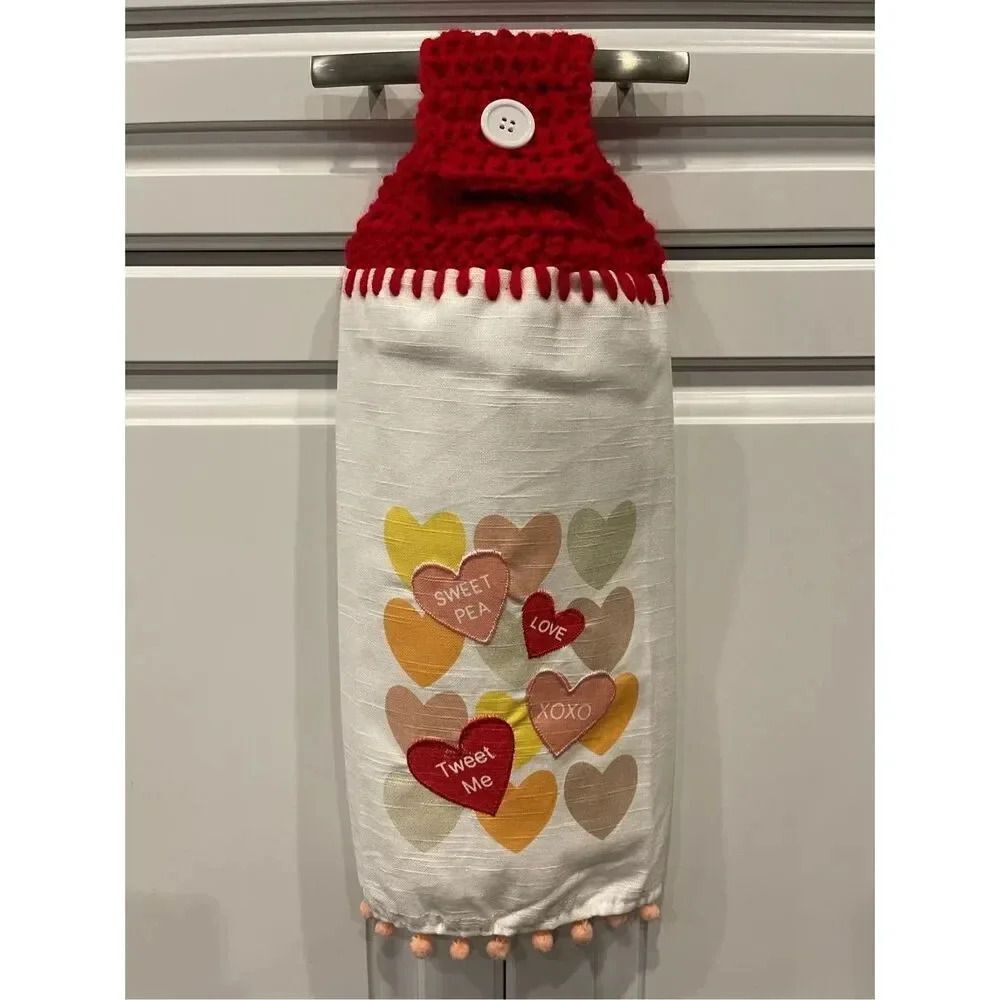 Crochet Top Kitchen Towel- Candy Hearts